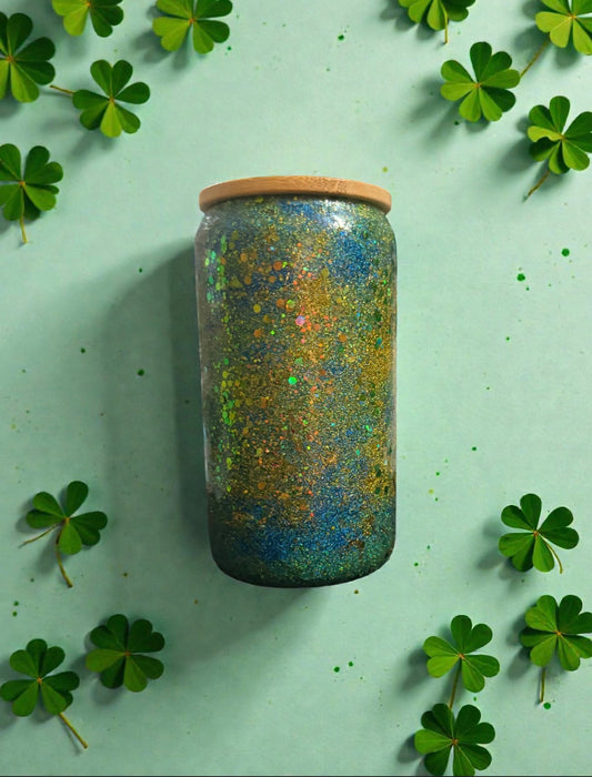 4 Leaf Clover-Turquoise and Gold-Glass Tumbler-793